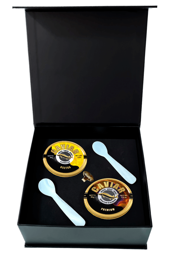 A luxurious set of 50g Osetra and 50g Premium caviar available in Singapore.