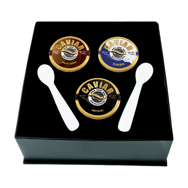 Premium Caviar Trio in Singapore - 30g of Truffle, Imperial, and Classic Caviar, Exquisitely Presented for Gourmet Indulgence