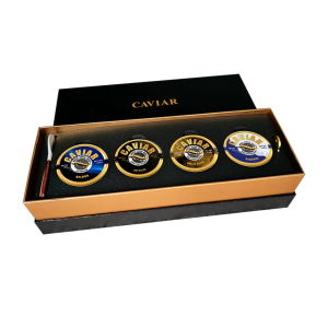 Premium caviar selection set with Beluga, Imperial, Smoked, and Classic varieties, 30g each, free delivery in Singapore.