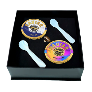A luxurious set of Sweet Caviar and Classic Caviar, 50g each, elegantly packaged and ready for free delivery in Singapore.