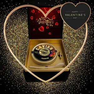 Valentine’s Day Caviar Gift Box - Premium Siberian Sturgeon Caviar in luxury packaging with a heart-shaped design, perfect gourmet gift in Singapore.