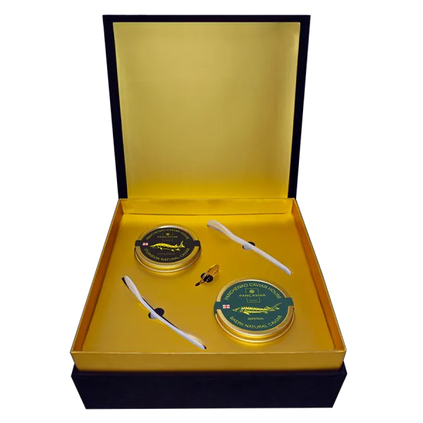 Premium Panchenko Caviar Set with 2x50g tins – Imperial and Exquisite, gourmet sturgeon caviar in elegant gift packaging